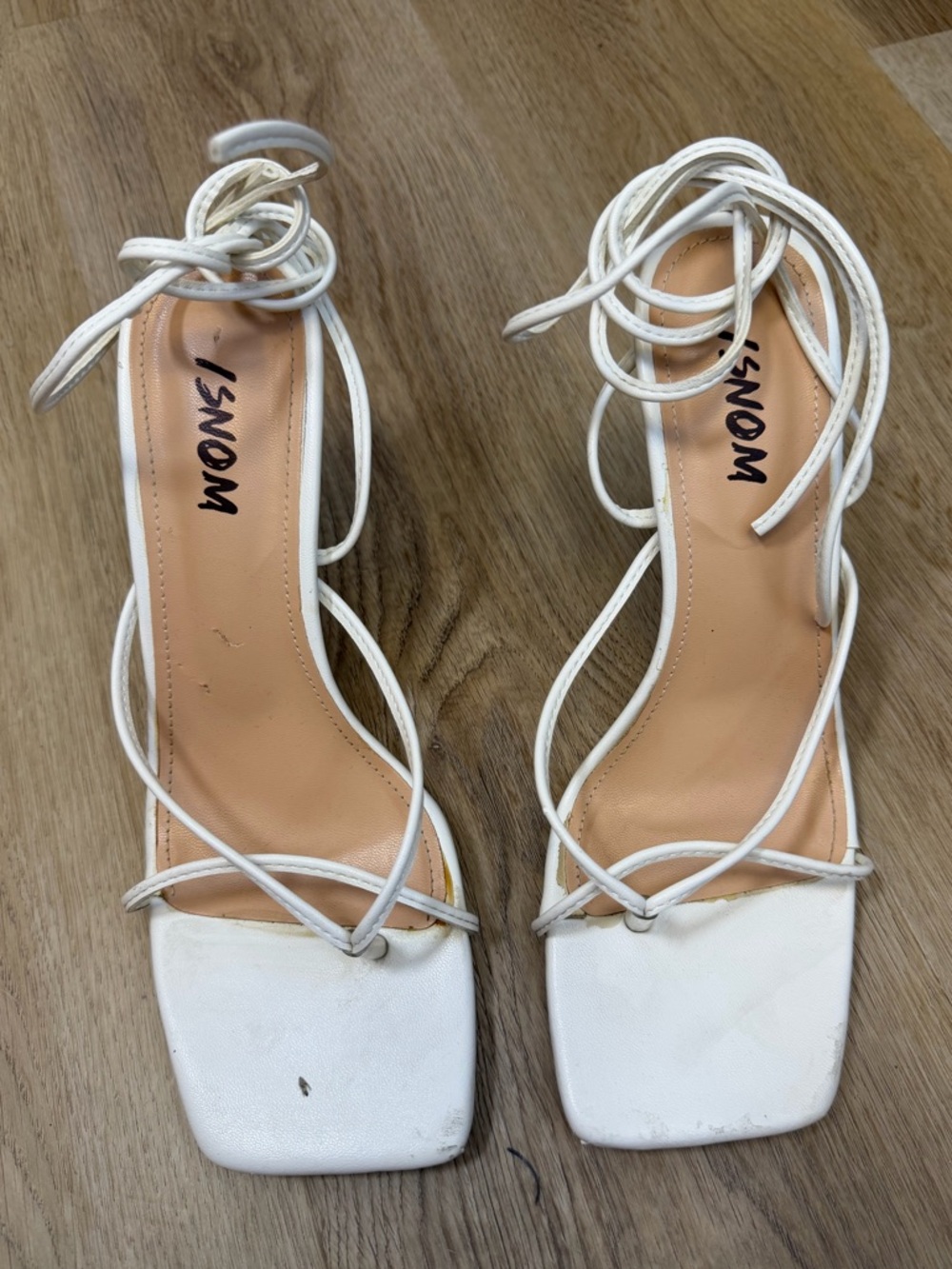 Wonsi White Strappy Square-Toe Heels